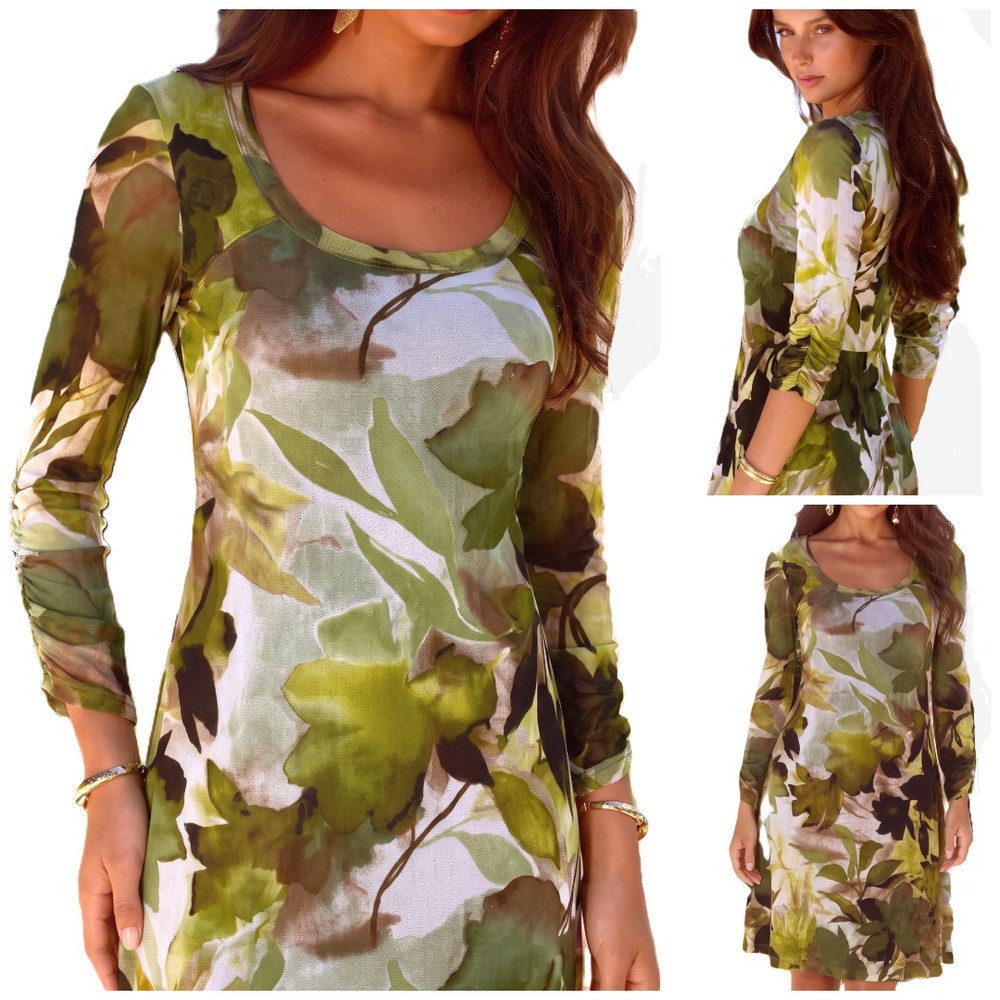 Karen Kane Dress XS Mesh Green Black Floral Whimsigoth Dark Forest Fairy Grunge